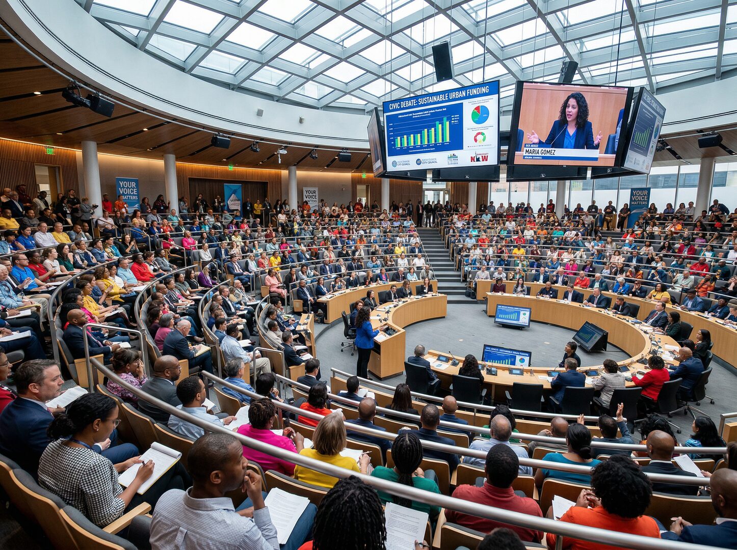 Grote ronde vergaderzaal voor burgerberaadslaging